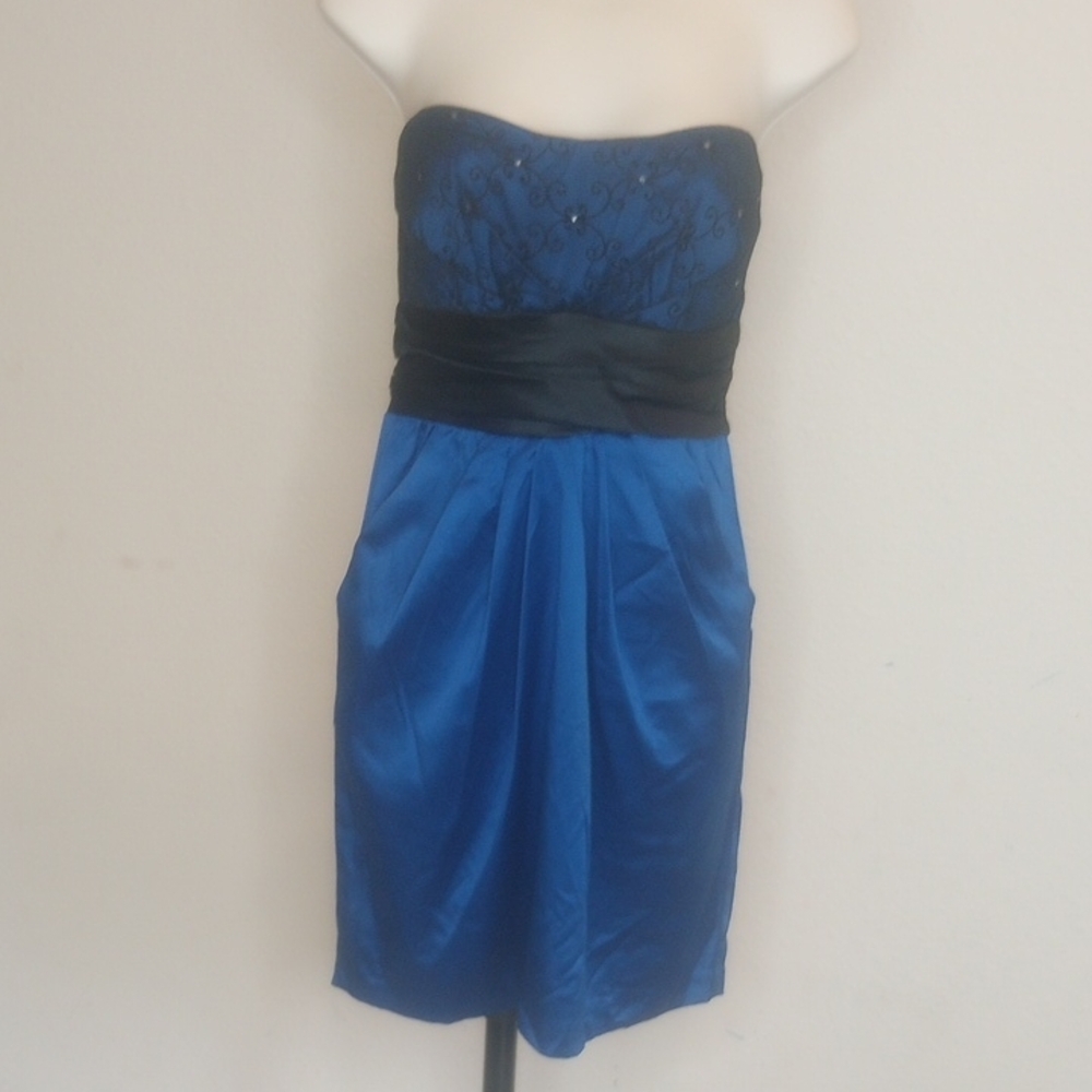 Mystic Blue Strapless Sheath Dress for Cocktail